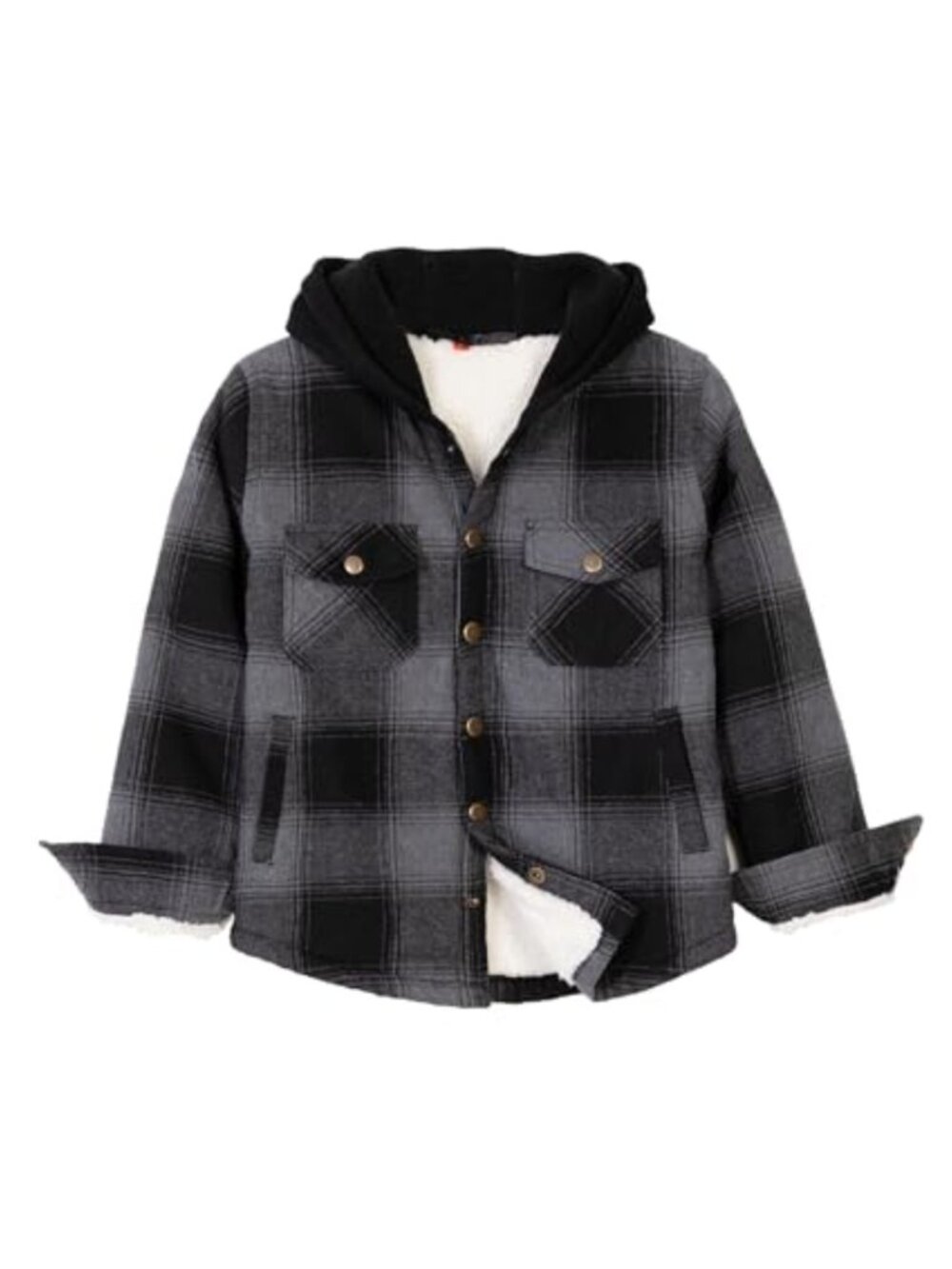 Sherpa Lined Flannel Shacket Hooded Plaid Snap Jacket Kids